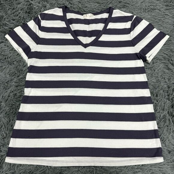 Nine Britton V-Neck Striped Short Sleeve Shirt Size Large - Picture 1 of 8